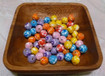 Loose Wood Beads with Background Color and White Hibiscus - 130 per order