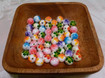 Loose Wood Beads with Colored Hibiscus - 130 per order