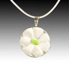 Clear Petals & Lime Center Beach Glass Pendant