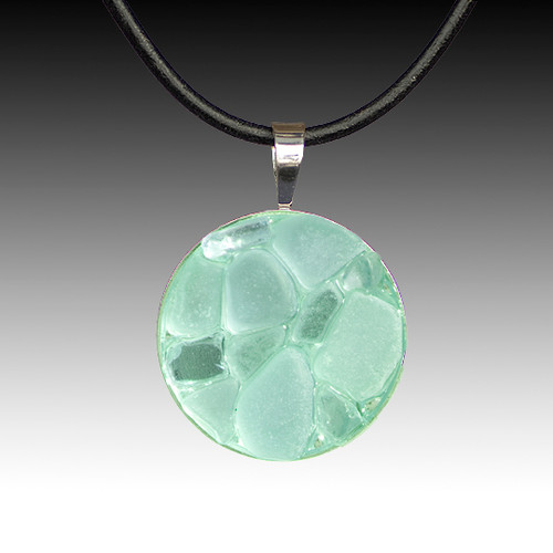 Aqua Beach Glass Pendant with Leather Necklace