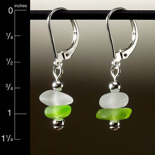 Lime with Clear Sea Glass Center Drilled Leverback Earrings