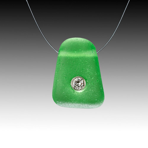 Green beach glass a diamond illusion necklace