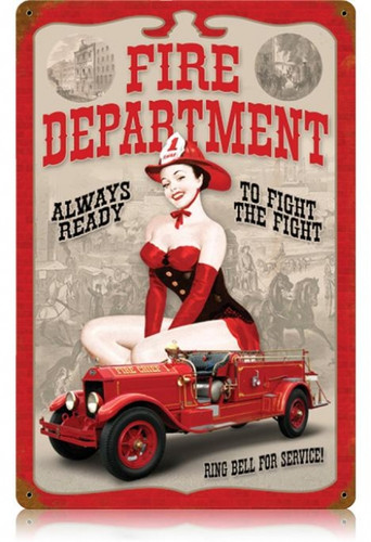 Vintage-Retro Fire Dept. Pin Up - Pin-Up Girl Metal Sign -