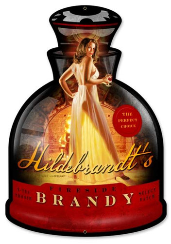 Vintage-Retro Fireside Brandy Custom Shape - Pin-Up Girl Metal Sign -