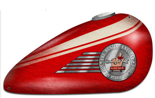 Retro Red Motorcycle Tank Custom Shape Metal Sign 18 x 10 Inches