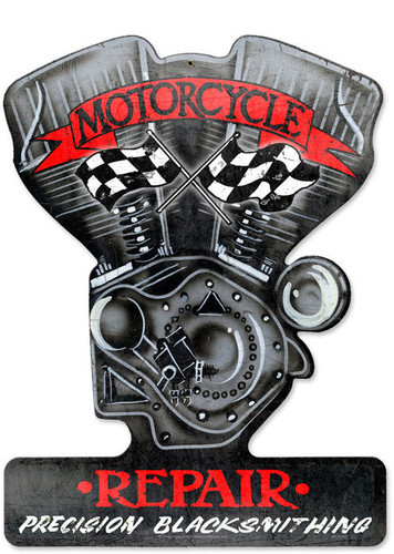 Retro Motorcycle Repair Custom Metal Shape 14 x 18 Inches