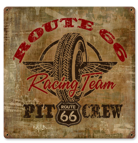 Route 66 Racing Vintage Metal Sign 12 x 12 Inches