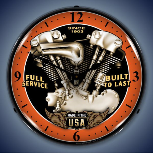 Vintage V Twin Lighted Wall Clock 14 x 14 Inches