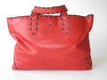 Leather Tote Bag Red With Brown Stiching
