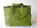 Leather Tote Bag Green With Natural Trim
