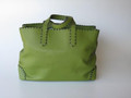 Leather Tote Bag 307 Green With Purple Trim