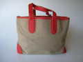 Linen Tote Bag with red Leather Trim 302
