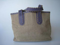 Linen Tote Bag with violet Leather Trim 301