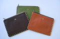 Leather Flat Zip Large Orange With Green Trim