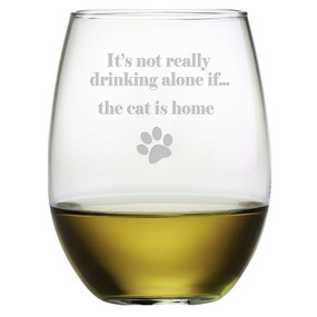 Not Drinking Alone Cat Wine Glass