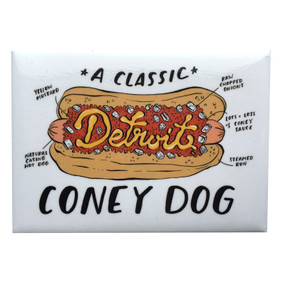 You will find all of the essential components of a Detroit Coney highlighted on this magnet. If you or someone in your life is a Detroit Coney lover, this is an essential! Size: 2.5x3.5
