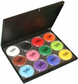 Palette comes with 12 Regular colours- White, Black, Pink, Red, Light Green, Mid Green, Yellow, Orange, Brown, Purple, Light Blue, Royal Blue  or you can choose your own 12 regular colours! Please add a note to your order if you wish to choose your own colours.