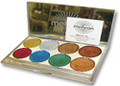 Palette contains Gold Medal, Silver Bullet, Bronze Star, Cherry Bomb, Copper Penny, Hot Rod Green, Sunset Reflection Orange, Blue Steel in an attractive silver case with mirror