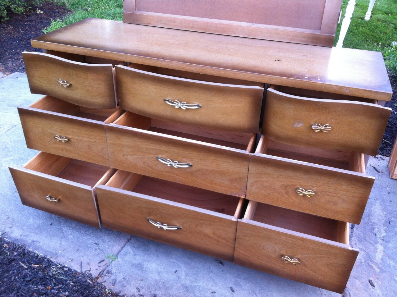 Vintage Walnut 9 Drawer Dresser w/ Mirror - Forgotten Furniture