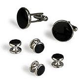 Black Cufflinks & Studs With Silver Trim