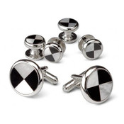 Geometric Mother of Pearl and Black Onyx Cufflinks and Studs