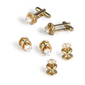 Gold Knot with Raised Cubic Zirconia Center Cufflinks and Studs
