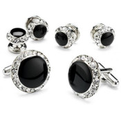 Black Onyx with Rhinestone Studded Cufflinks and Studs
