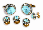 Blue Stone Cufflinks and Studs Set -Austrian Crystal