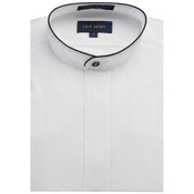 Mandarin Collar Tuxedo Shirt Fly Front Black Piping- Men's 2X-Large