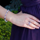 Basic Bracelet shown in Sterling Silver Orchid. Shown with our Stretch Ring in Purple Velvet.