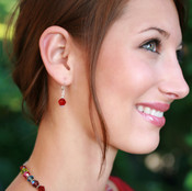 Single Crystal Earrings shown in Sterling Silver Siam (Red)