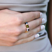 Stretch Ring shown in 18K Gold Vermeil Earth - Montana, Olive & Amethyst Swarovski crystals.