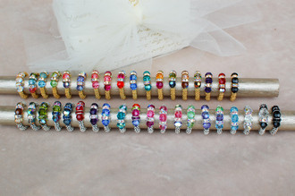 Gold colors (left to right): Crystal (Clear), Garden, Aquamarine, Peridot, Pastel, Tanzanite, Rose, Peony, Multi, Sapphire, Zircon, Cabrina, Earth, Browns, Vitrail Medium, Purple Velvet, Siam (Red), Jet (Black). 
Silver colors (left to right): Browns, Vitrail Medium, Olivine, Earth, Montana, Siam (Red), Purple Velvet, Sapphire, Zircon, Multi, Peony, Rose, Pastel, Peridot, Tanzanite, Serenity, Aquamarine, Crystal (Clear), Black Tie, Jet (Black).