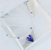 Flower Girl Heart Pearl Necklace in Tanzanite
