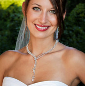 Clear Crystal Lariat in Sterling Silver. Shown with Clear Crystal Cluster Earrings.