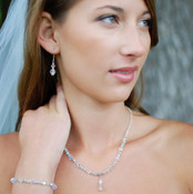 Clear Crystal Lite Necklace in Sterling Silver shown with the Two Crystal Earrings and Small Bracelet