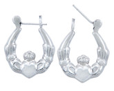 925 Sterling SIlver Polished Claddagh Hoop Earring