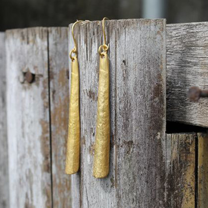 Textured brass long drop earrings with sterling silver posts Textured brass long drop earrings with sterling silver posts