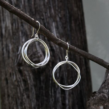 Small silver wavy circle drop earrings with sterling silver posts Small silver wavy circle drop earrings with sterling silver posts