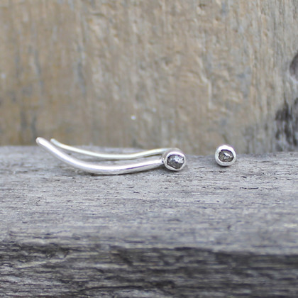 ear cuff and stud, sold together in silver with raw diamonds ear cuff and stud, sold together in silver with raw diamonds