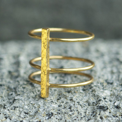 14 carat gold plated statement ring with hammered detailing 14 carat gold plated statement ring with hammered detailing