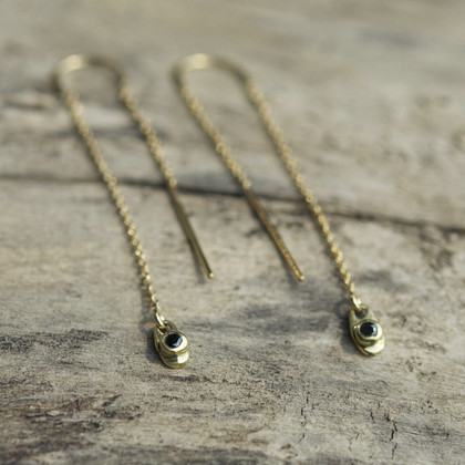 delicate gold filled chain threader earrings with black stone detail delicate gold filled chain threader earrings with black stone detail