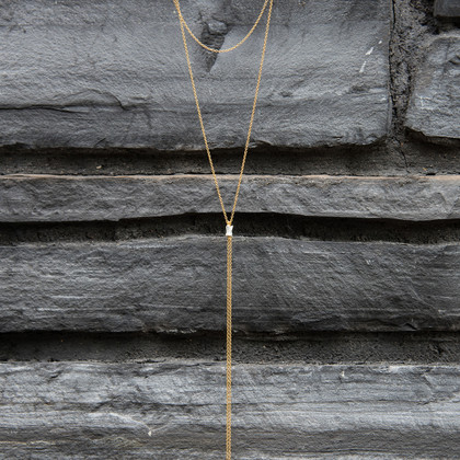 delicate gold filled chain lariat style necklace with double chain and silver detail delicate gold filled chain lariat style necklace with double chain and silver detail