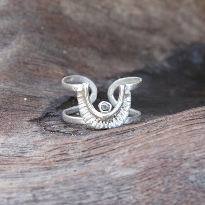 Adjustable textured ring with raw diamond detail in sterling silver Adjustable textured ring with raw diamond detail in sterling silver