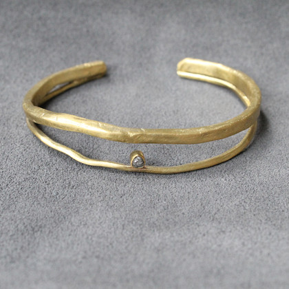 adjustable brass cuff with raw diamond detailing adjustable brass cuff with raw diamond detailing