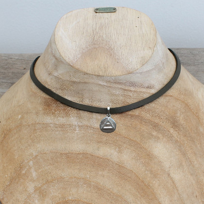 grey leather necklace with silver plated "explore" pendant grey leather necklace with silver plated "explore" pendant