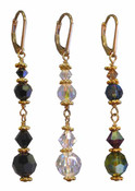 Crystal Dangle Earrings in 18k Gold Vermeil in (left to right) Jet (Black), Crystal (Clear AB), Earth