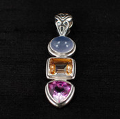 Azotic Topaz, Moonstone & Raspberry Quartz Pendant