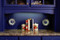 Paint grade birch veneer 2" beaded paneling, painted blue.  A kitchen backsplash