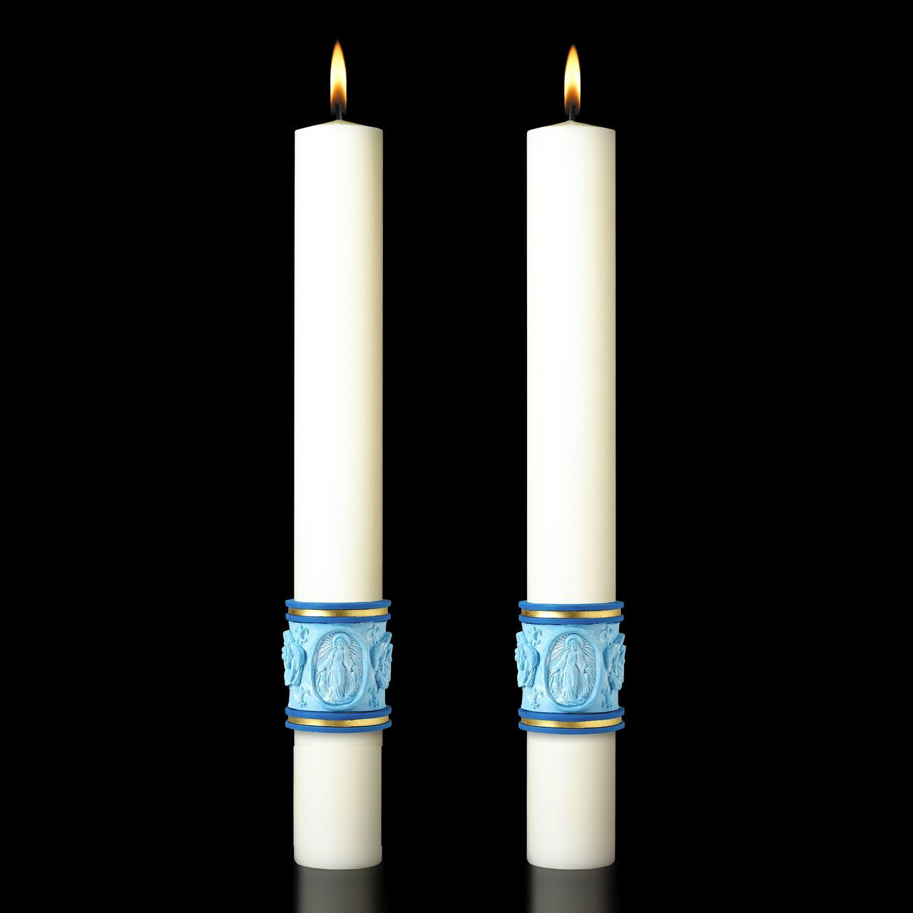 Complementing Altar Candle Eximious® Most Holy Rosary 4 Sizes Marial Blue 799866 USA